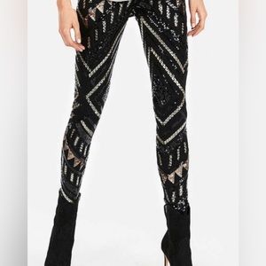 Gold and black sequin leggings